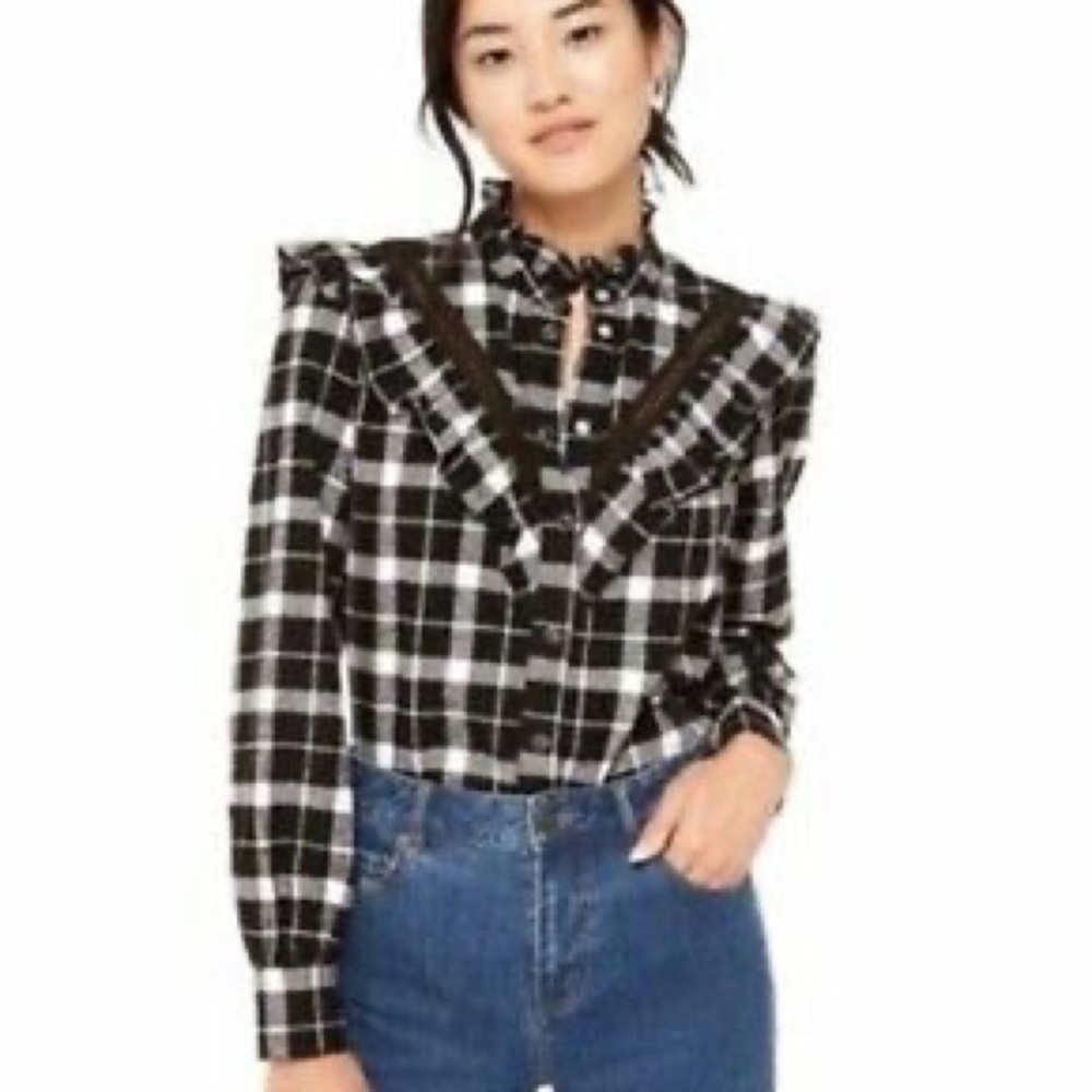 Black and White Gingham Plaid kate spade new york Flannel Top - Size XS